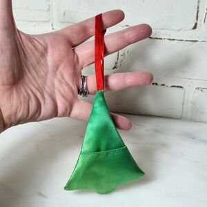 Vintage 80s Handmade Satin Christmas Tree Money Holder Ornament
